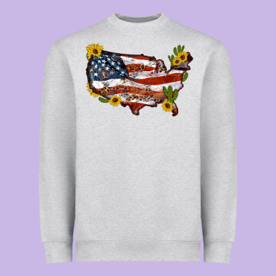 Usa Map With Sunflower And Cactus Heavyweight Sweatshirt Designed By Artiststas