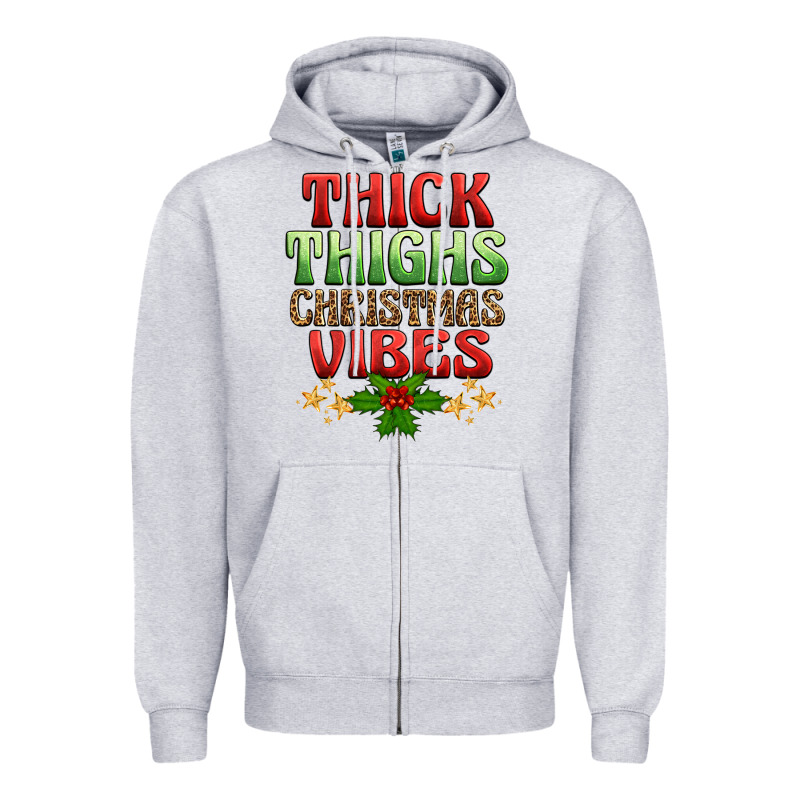 Thick Thighs Christmas Vibes Zipper Hoodie by BarkalooDesign | Teevron