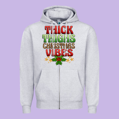 Thick Thighs Christmas Vibes Zipper Hoodie Designed By Barkaloodesign