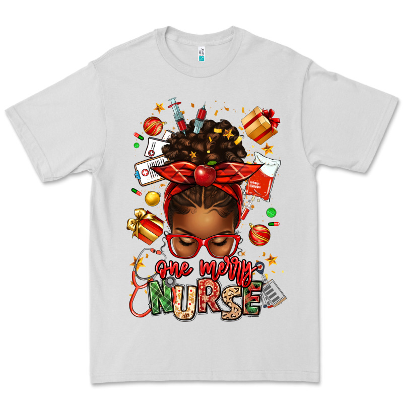 One Merry Nurse Afro Messy Bun Premium Tee by texasbilliewilder | Teevron