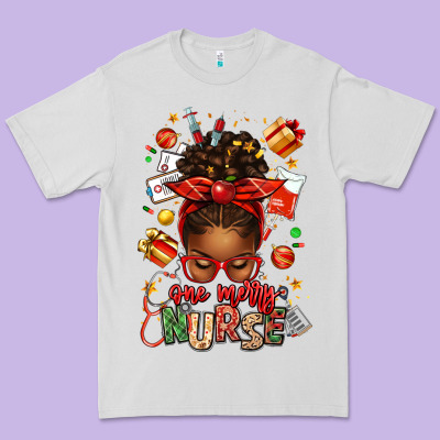 One Merry Nurse Afro Messy Bun Premium Tee Designed By Texasbilliewilder
