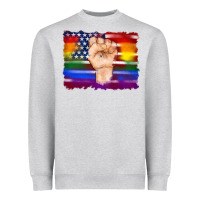 Heather Grey lgbtq flag and american flag with hand Heavyweight Sweatshirt - Artiststas