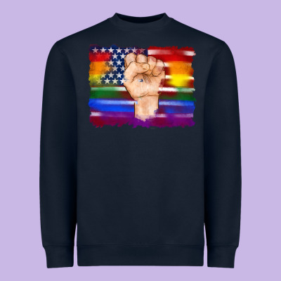 Lgbtq Flag And American Flag With Hand Heavyweight Sweatshirt Designed By Artiststas