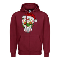 Burgundy sugar skull  christmas Zipper Hoodie - BarkalooDesign