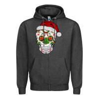 Charcoal Heather sugar skull  christmas Zipper Hoodie - BarkalooDesign
