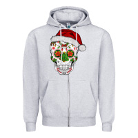 Heather Grey sugar skull  christmas Zipper Hoodie - BarkalooDesign