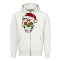 Oatmeal Heather sugar skull  christmas Zipper Hoodie - BarkalooDesign