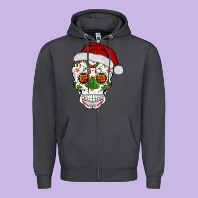 Sugar Skull  Christmas Zipper Hoodie Designed By Barkaloodesign