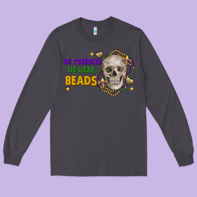 On Tuesdays We Wear Beads Skull Long Sleeve Tee Designed By Fadigitalartstudio