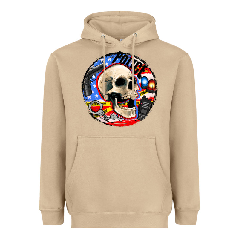 Police Skull And Police Equipment Heavyweight Hoodie by AdoDesignShop | Teevron