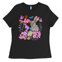 Black Easter eggs and Bunny with Cross Easter Day Ladies Tee - HowdyJamesFarm