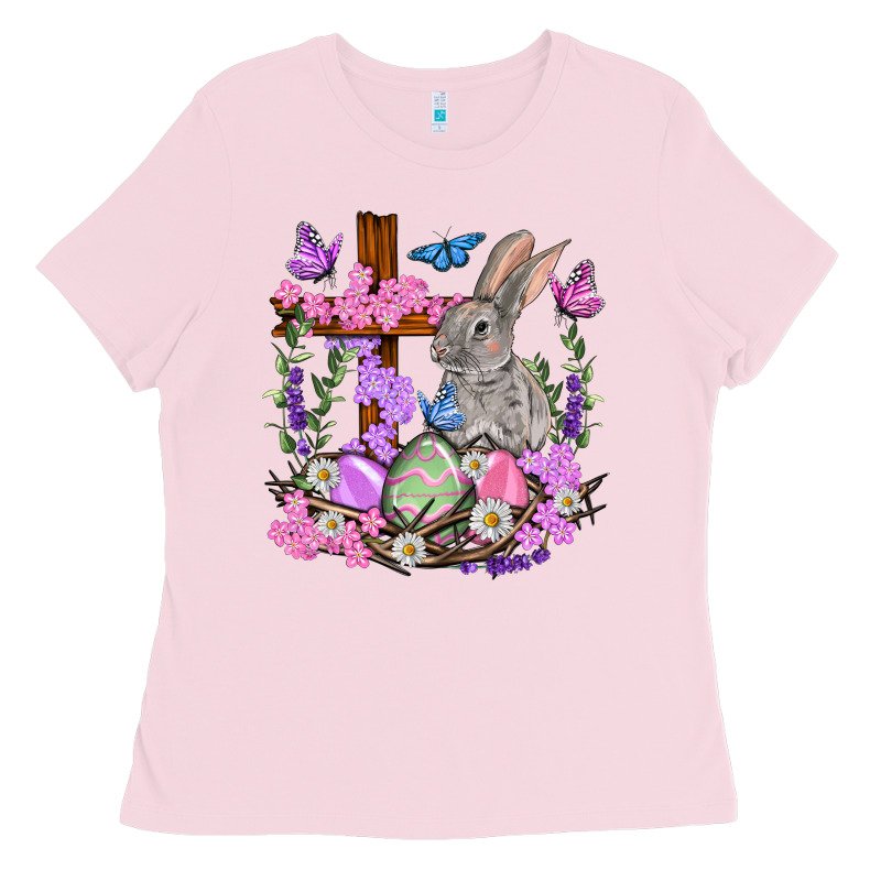 Easter Eggs And Bunny With Cross Easter Day Ladies Tee by HowdyJamesFarm | Teevron