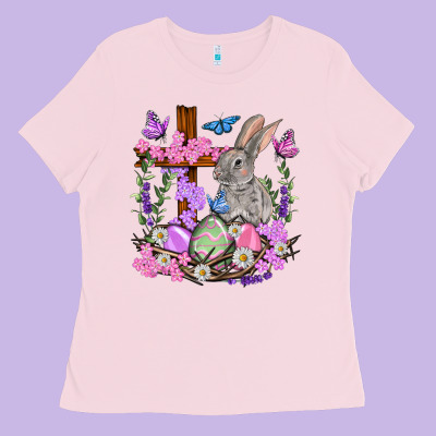 Easter Eggs And Bunny With Cross Easter Day Ladies Tee Designed By Howdyjamesfarm