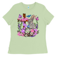 Matcha Easter eggs and Bunny with Cross Easter Day Ladies Tee - HowdyJamesFarm