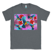 Charcoal Heather Flower Hummingbird Classic Tee - Artiststas