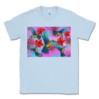 Dusty Blue Flower Hummingbird Classic Tee - Artiststas