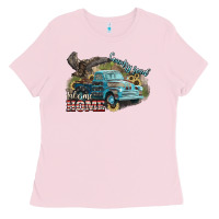 Bubblegum Pink Truck USA country road take me home 4th of july Ladies Tee - HowdyJamesFarm