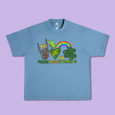 Peace Love Shamrock  St. Patrick's Day Urban Heavy Tee Designed By Cowgirlartshop