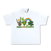 White Peace Love Shamrock  St. Patrick's Day Urban Heavy Tee - CowGirlArtShop