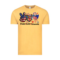 Vintage Mustard Peace love fireworks 4th of july Vintage Tee - CowGirlArtShop