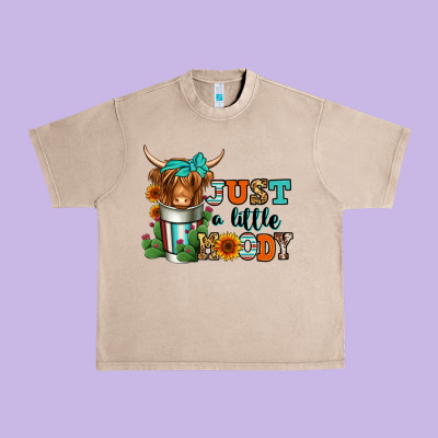 Just A Little Moody Coffee Cup Long Haired Cow Urban Heavy Tee Designed By Jasminsmagicworld