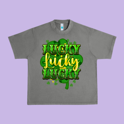 Lucky Lucky Lucky Clover St. Patrick's Urban Heavy Tee Designed By Howdyjamesfarm