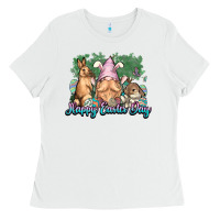 White Gnome bunny Happy Easter Day Ladies Tee - HowdyJamesFarm