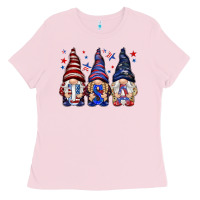 Bubblegum Pink USA gnomies 4th of july Ladies Tee - HowdyJamesFarm