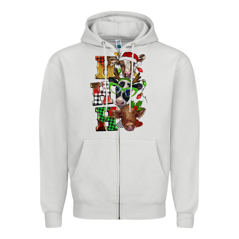 Christmas Ho Ho Ho Cow Zipper Hoodie by BarkalooDesign | Teevron