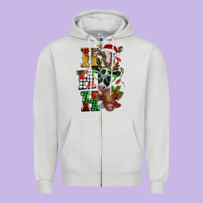 Christmas Ho Ho Ho Cow Zipper Hoodie Designed By Barkaloodesign