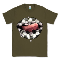 Army Green Soccer lips Classic Tee - HowdyJamesFarm