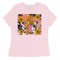 Bubblegum Pink cowgirl boots sunflower Ladies Tee - TumblerDesignByShophia