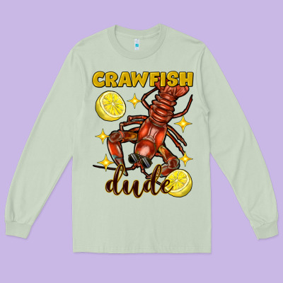 Mardi Gras Crawfish Dude Long Sleeve Tee Designed By Fadigitalartstudio
