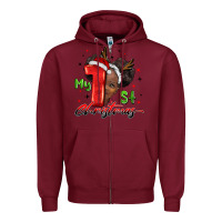 Burgundy my first christmas african girl Zipper Hoodie - BarkalooDesign