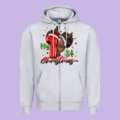 My First Christmas African Girl Zipper Hoodie Designed By Barkaloodesign