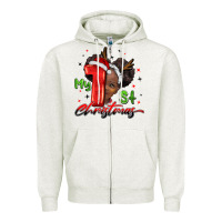 Oatmeal Heather my first christmas african girl Zipper Hoodie - BarkalooDesign
