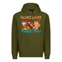 Army Green Falling Leaves Football Please Premium Hoodie - CowhideDigitalArt