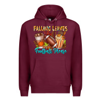 Burgundy Falling Leaves Football Please Premium Hoodie - CowhideDigitalArt