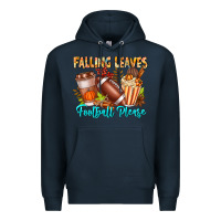 Navy Falling Leaves Football Please Premium Hoodie - CowhideDigitalArt