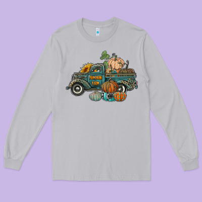 Western Pumpkin Farm Truck Long Sleeve Tee Designed By Ranaportraitstore