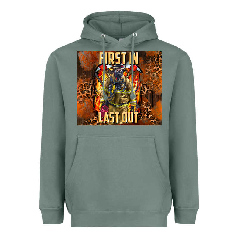 First In Last Out Firefighter Heavyweight Hoodie by AdoDesignShop | Teevron