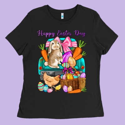 Happy Easter Day Truck Ladies Tee Designed By Howdyjamesfarm
