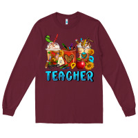Burgundy Teacher Coffee Cups Long Sleeve Tee - FaDigitalArtStudio