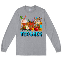 Heather Grey Teacher Coffee Cups Long Sleeve Tee - FaDigitalArtStudio