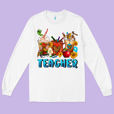 Teacher Coffee Cups Long Sleeve Tee Designed By Fadigitalartstudio