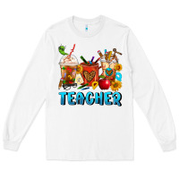 White Teacher Coffee Cups Long Sleeve Tee - FaDigitalArtStudio