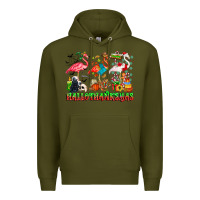 Army Green happy hallothanksmas flamingo Premium Hoodie - CowhideDigitalArt