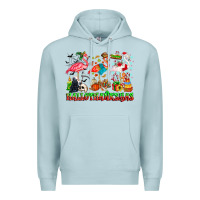 Blue Mist happy hallothanksmas flamingo Premium Hoodie - CowhideDigitalArt