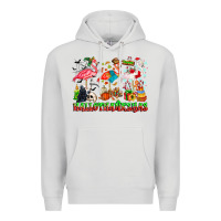 Dove Grey happy hallothanksmas flamingo Premium Hoodie - CowhideDigitalArt