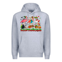Heather Grey happy hallothanksmas flamingo Premium Hoodie - CowhideDigitalArt